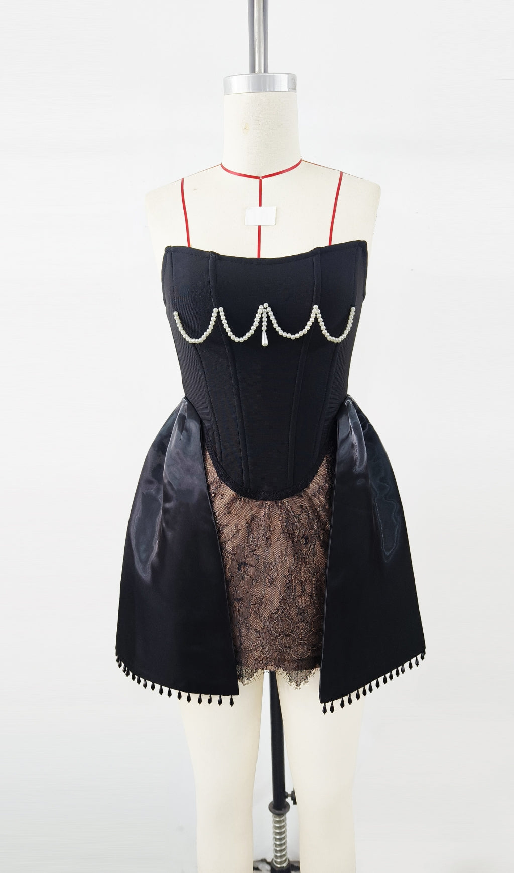 Strapless Pearl Lace A Line Dress