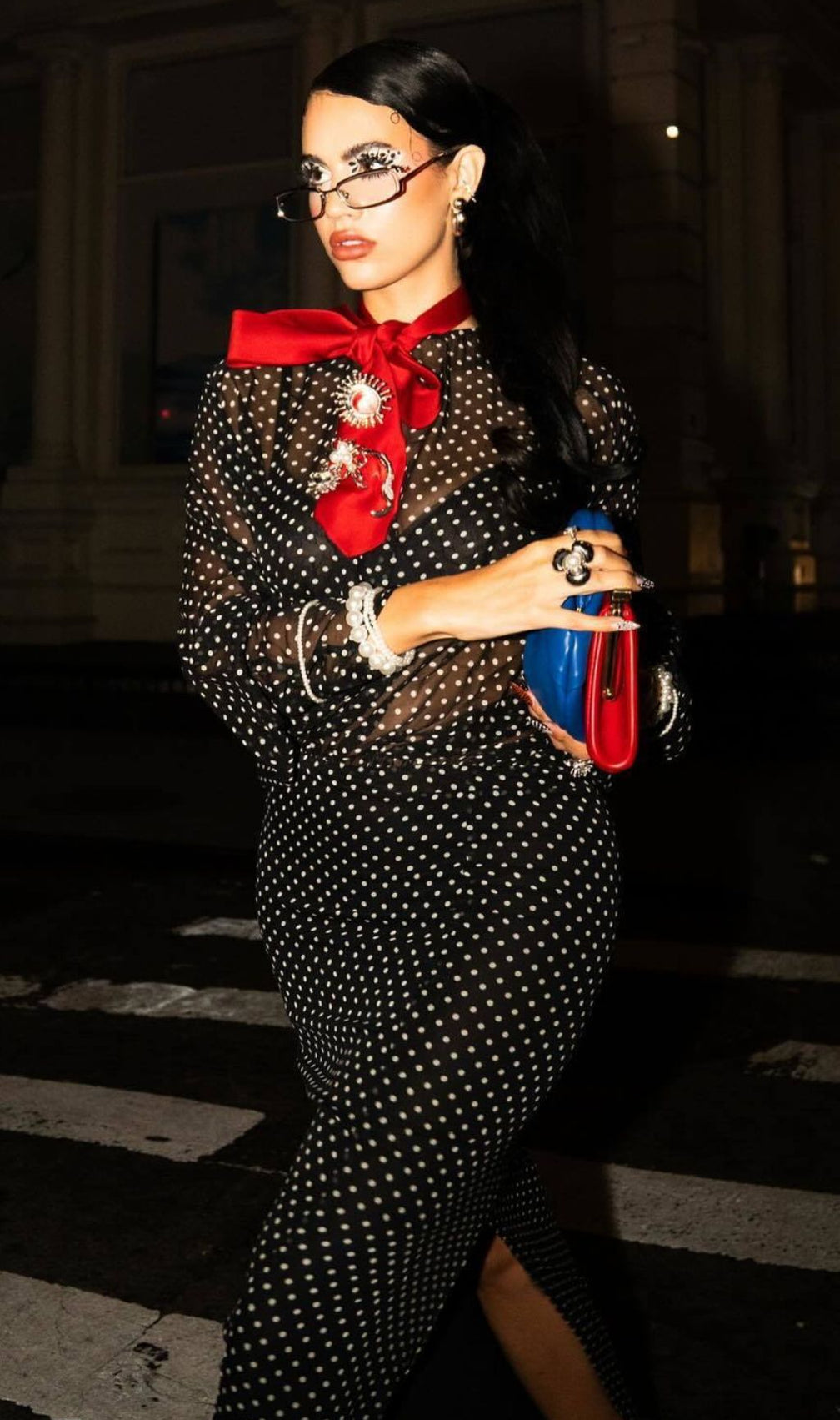 Chic Sheer Polka Dot Long Sleeve Maxi Dress - Black