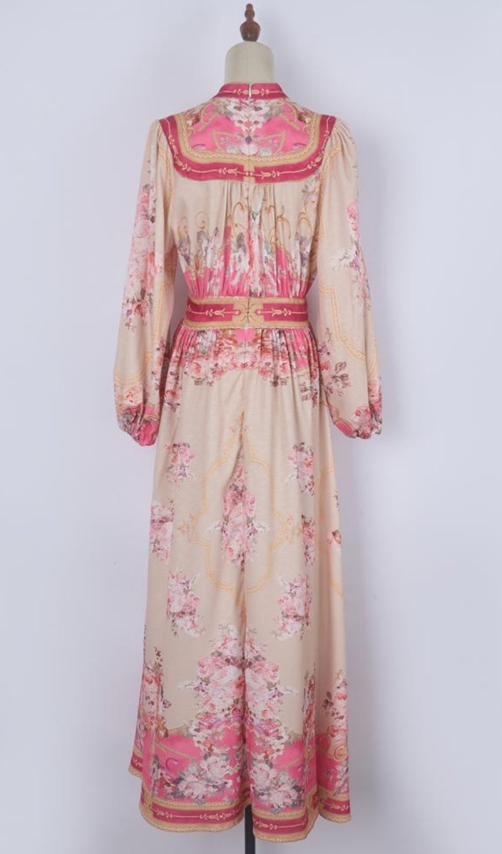 Kamillia Pink Floral Long Sleeve Maxi Dress - Elegant Garden Party Gown