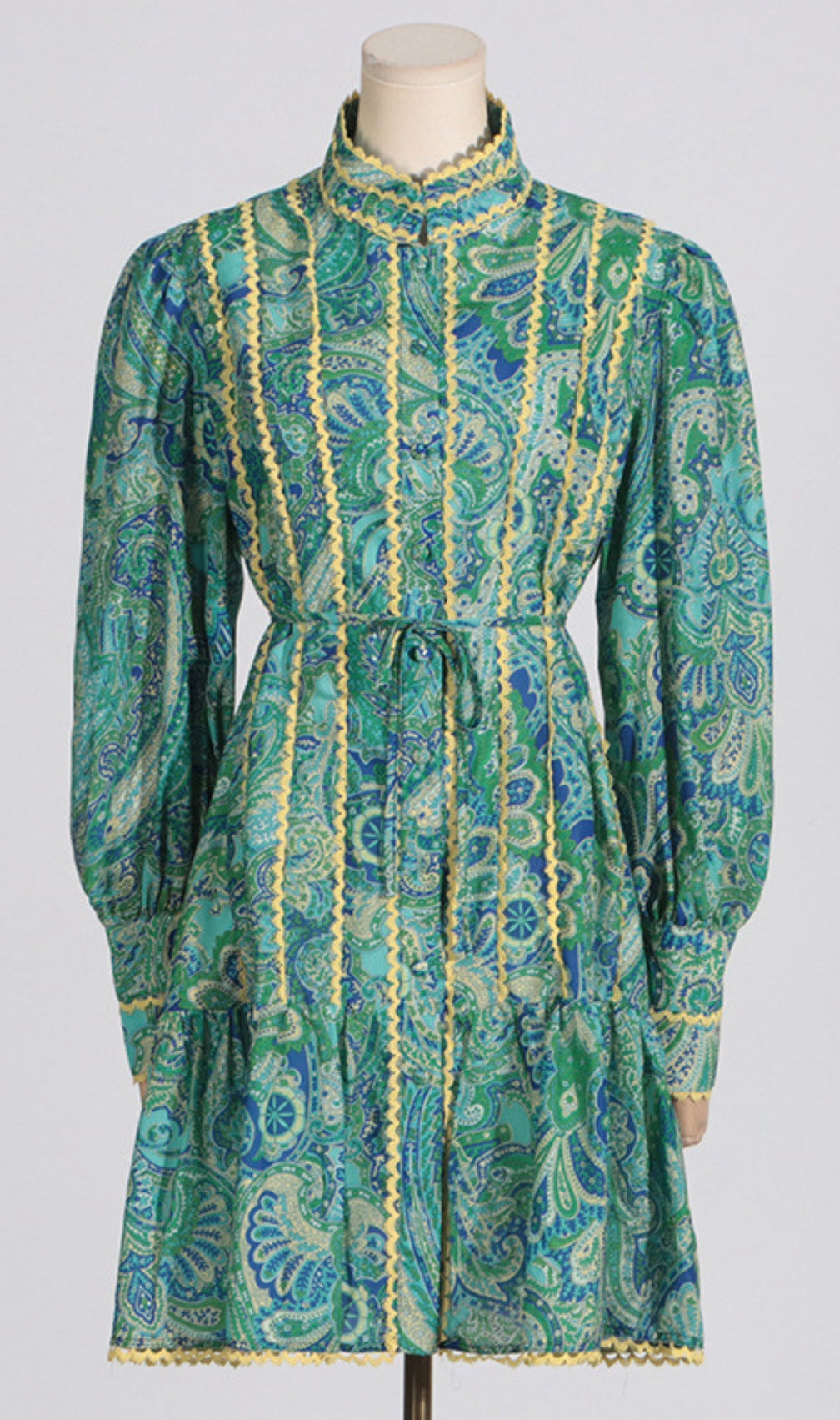 Bull Green Printed Long Sleeve Mini Dress