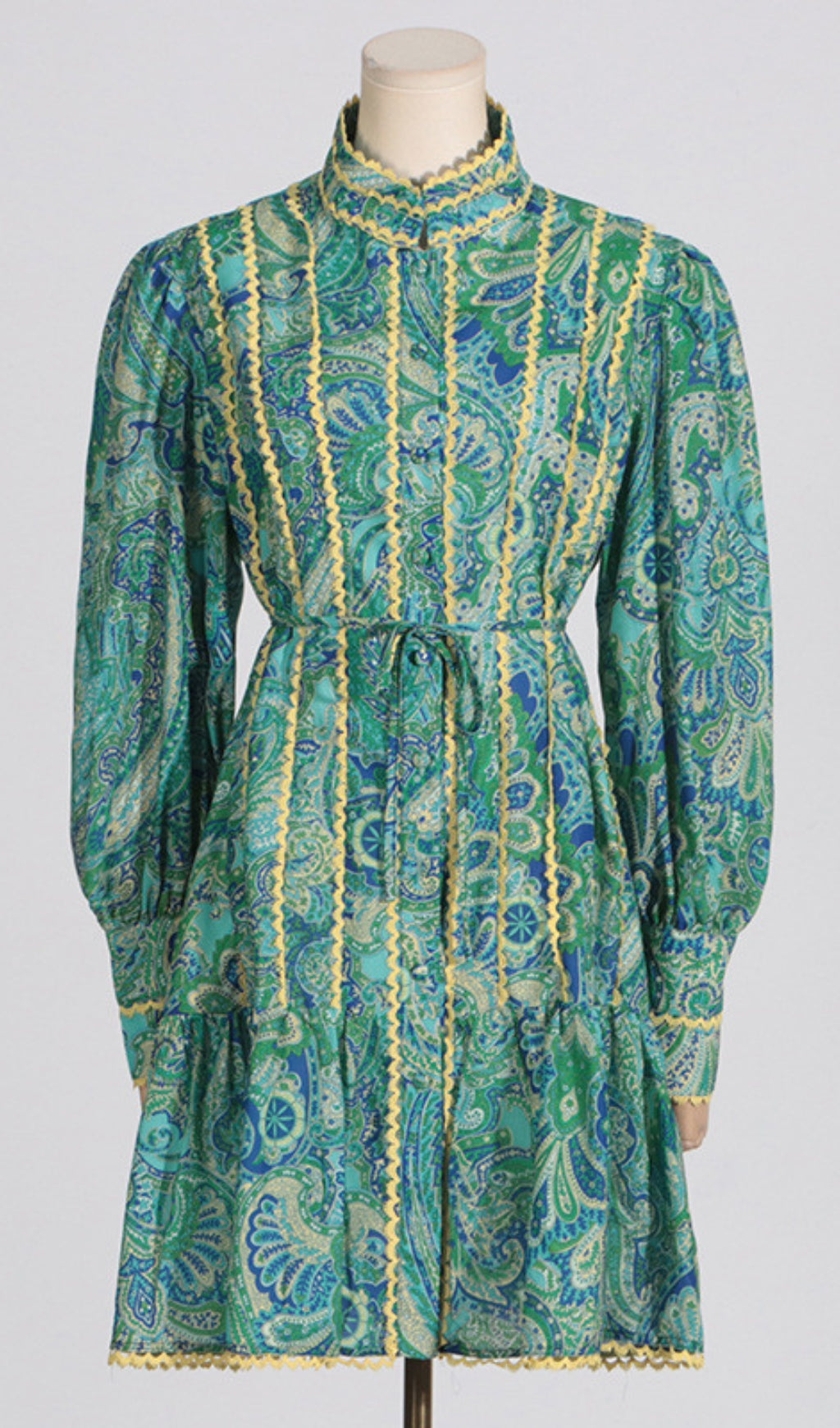 Bull Green Printed Long Sleeve Mini Dress