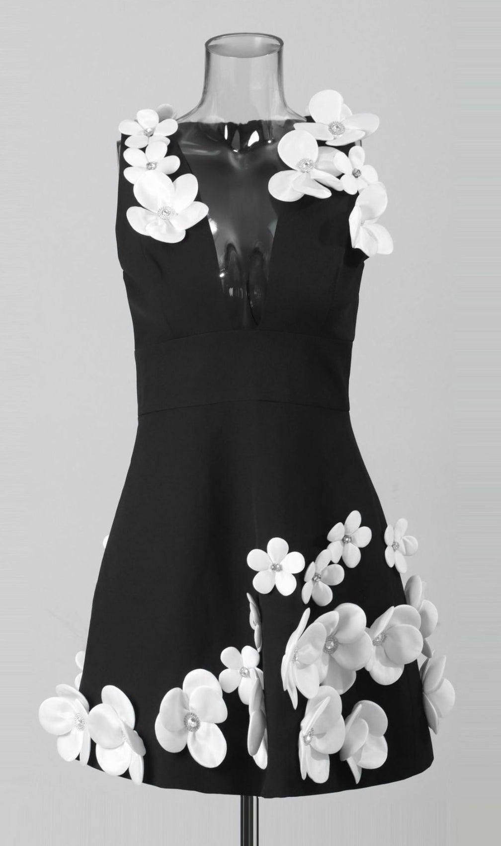 Gracja Black Sleeveless Flower Mini Dress