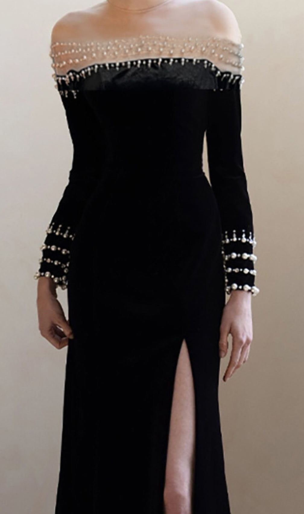 Breena Black Pearl Long Sleeve Velvet Maxi Dress