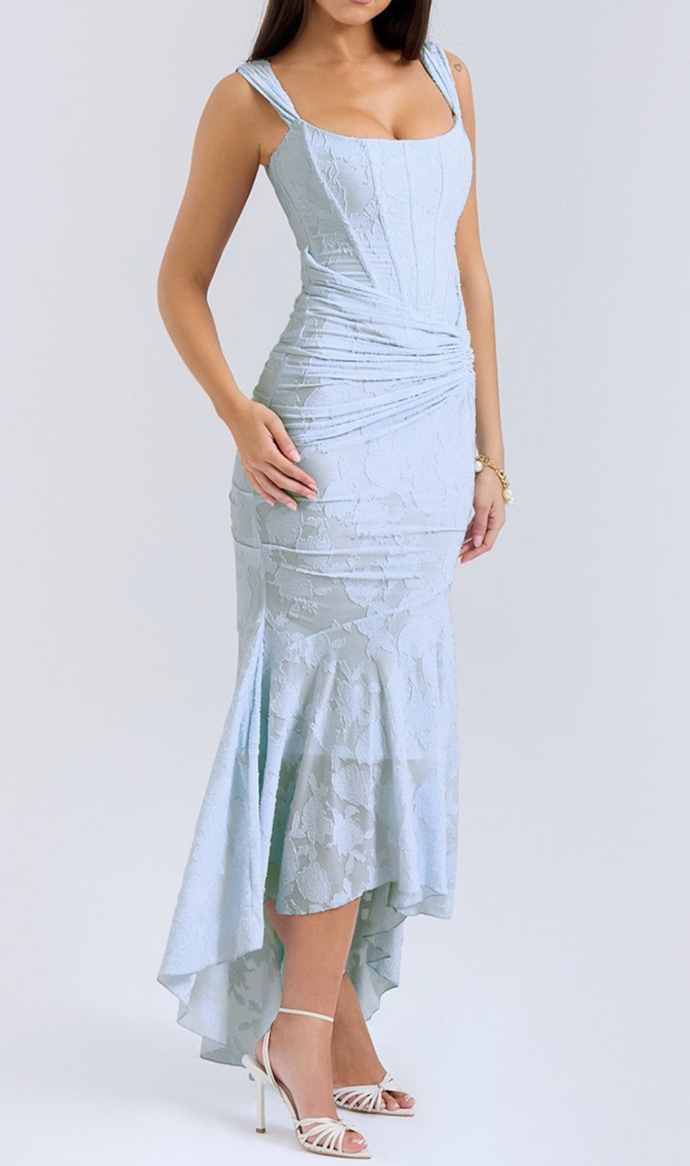 Anaëlle Blue Floral Corset Maxi Dress