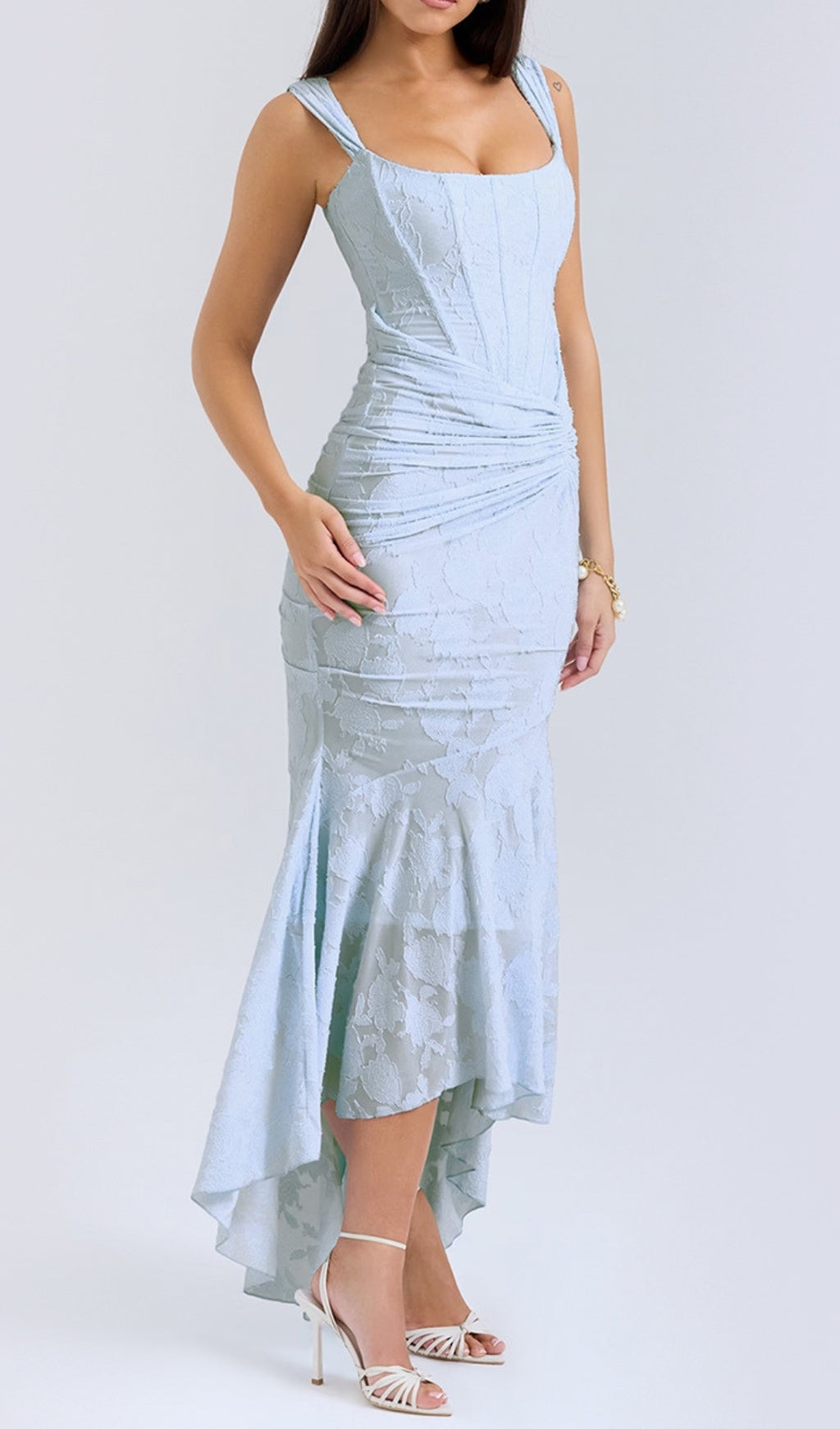 Anaëlle Blue Floral Corset Maxi Dress