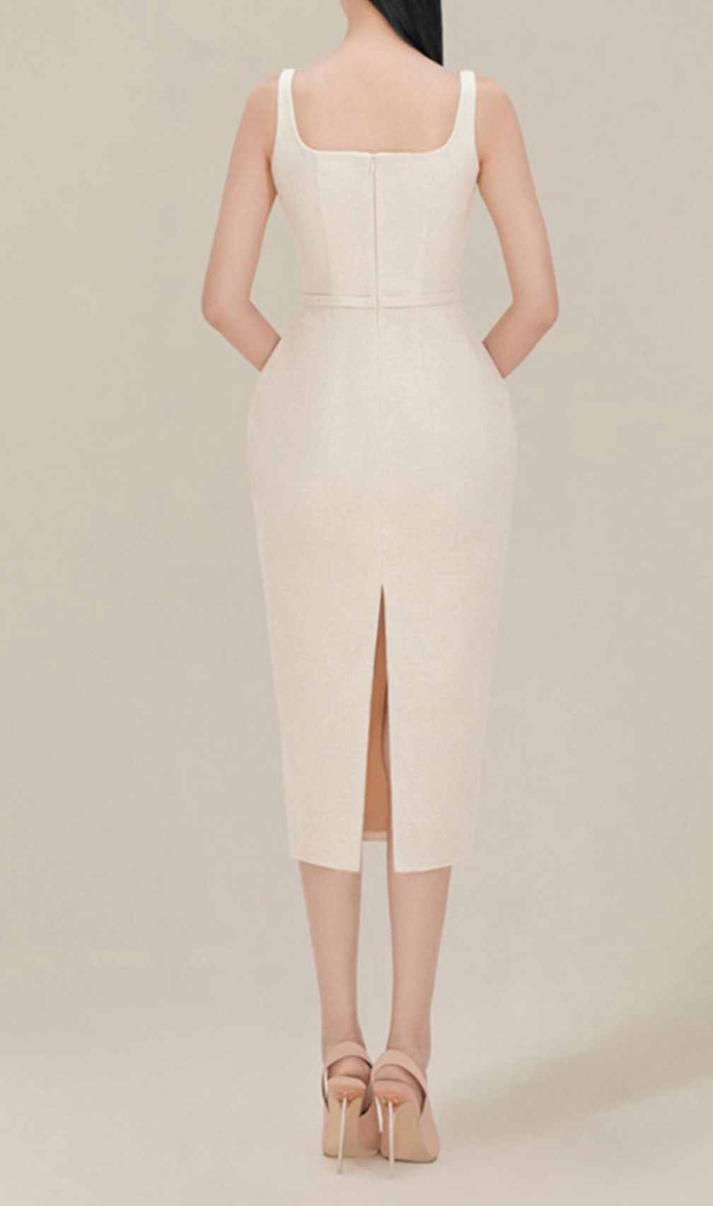 Alessandria Machine Embroidery Strap Hip Midi Dress