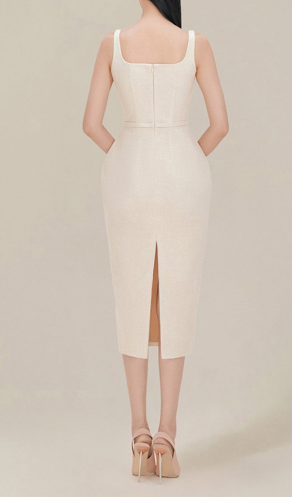 Alessandria Machine Embroidery Strap Hip Midi Dress