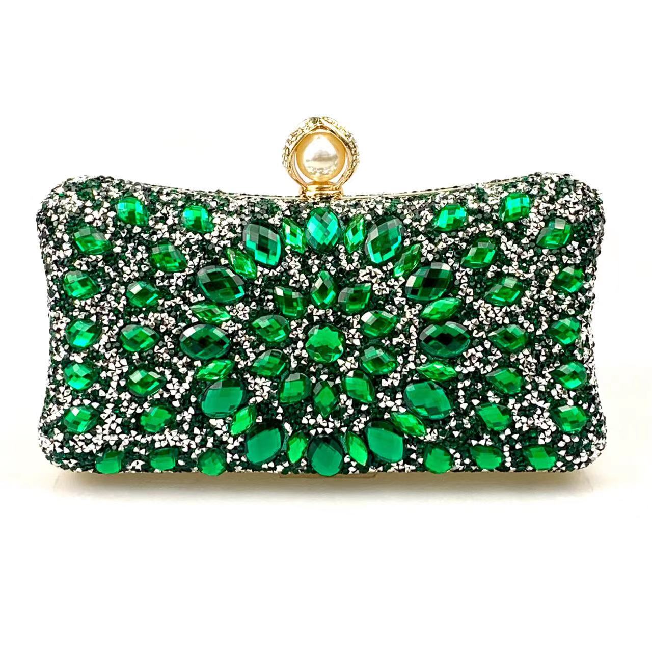 Dazzling Multi-Color Rhinestone & Crystal Evening Clutch with Pearl Clasp