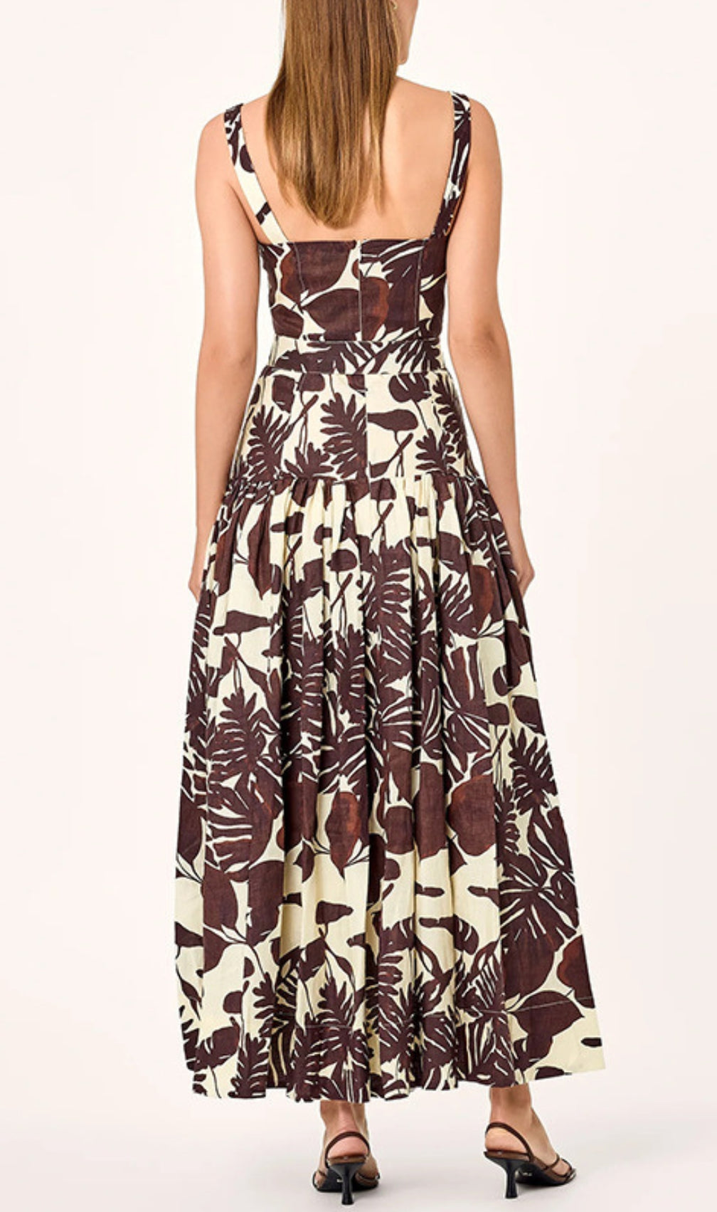 Drika Brown Strappy Printed Midi Dress