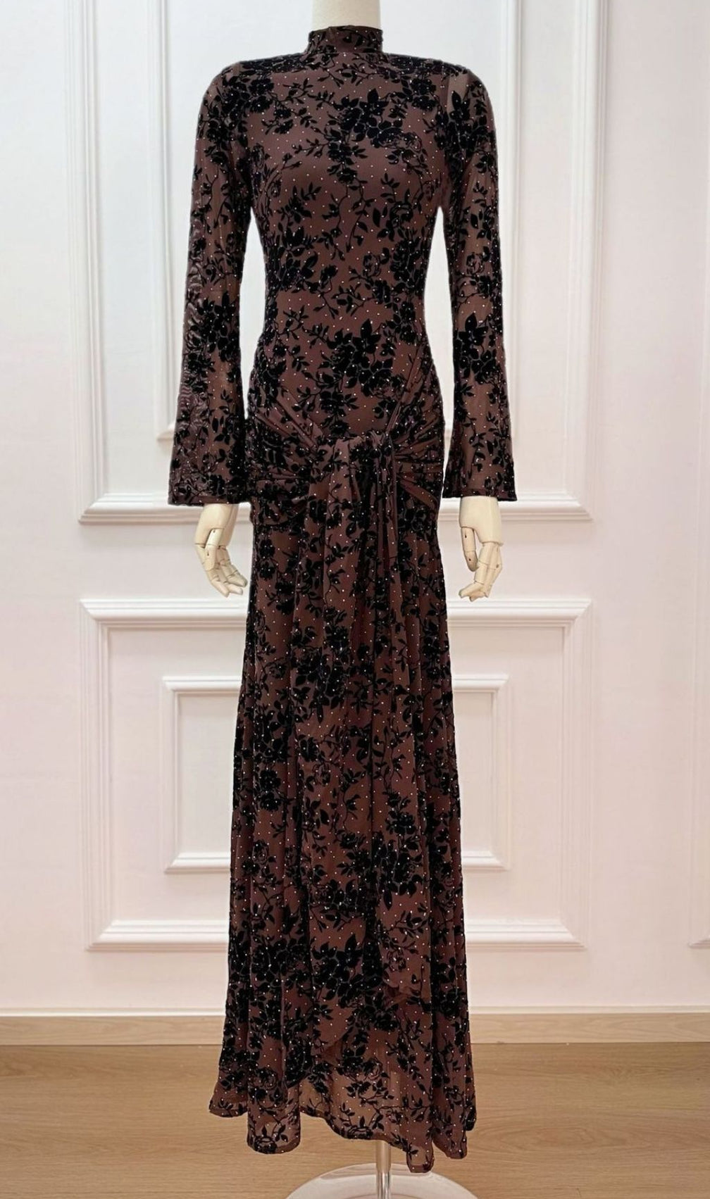 Kayleigh Embellished Velvet Floral Maxi Gown | Long Sleeve Formal Dress