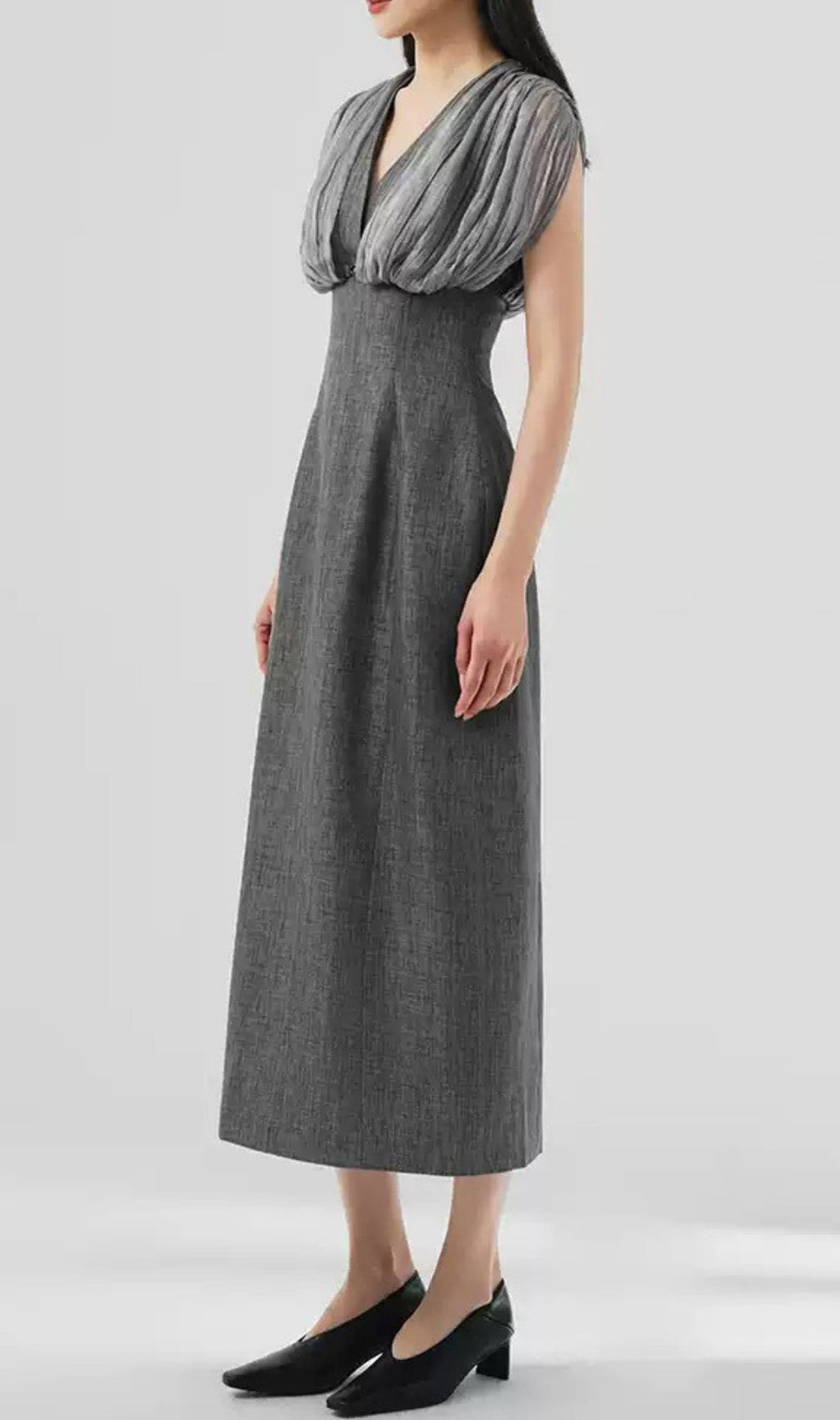 Galina Grey V-Neck Midi Dress