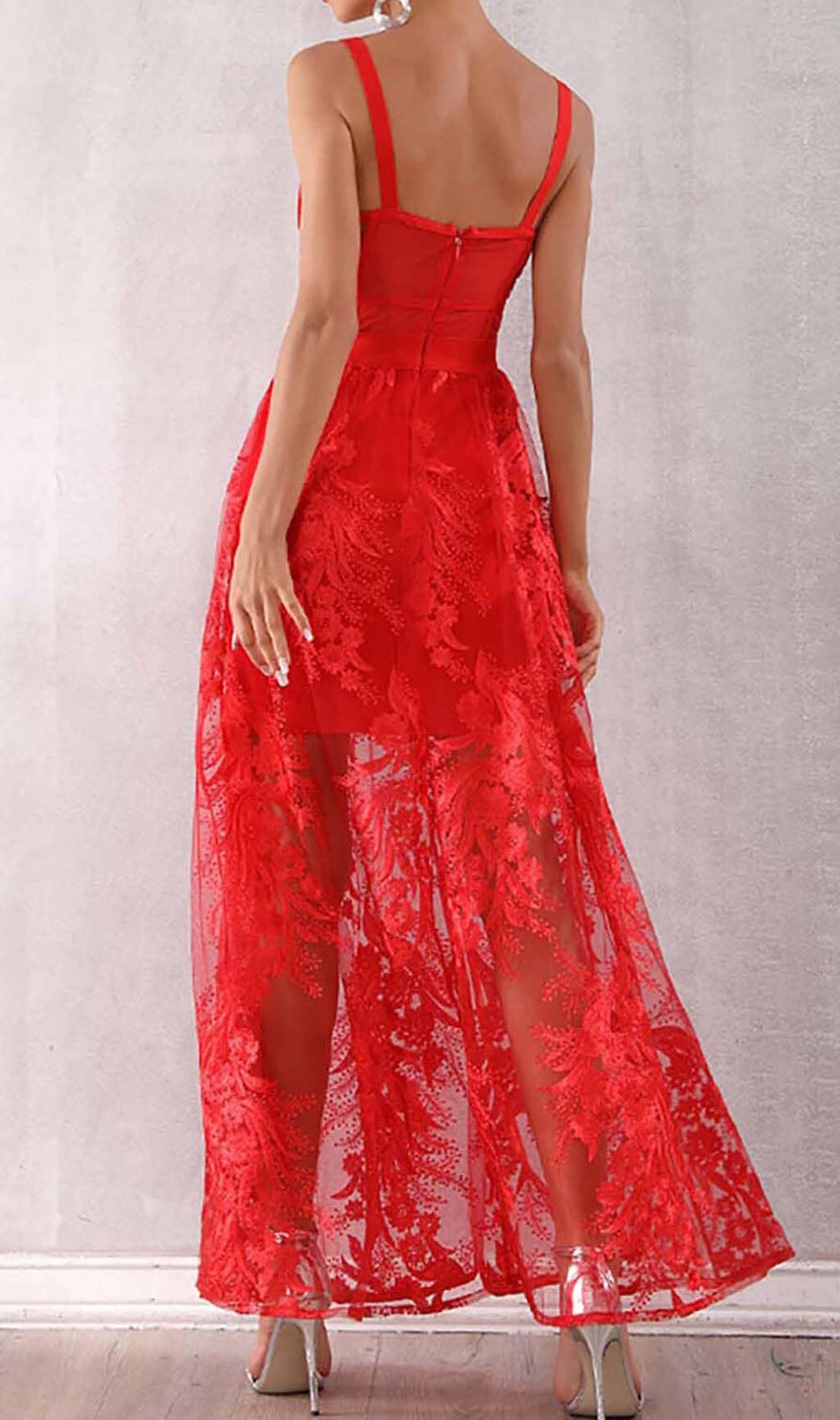 Floral Corset Lace Maix Dress In Red