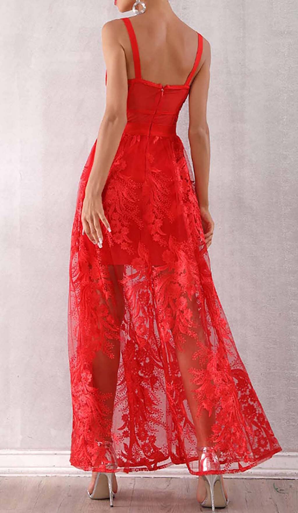 Floral Corset Lace Maix Dress In Red