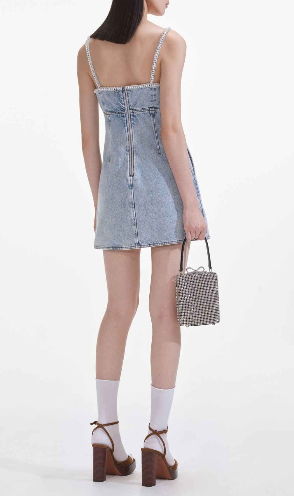 Light Blue Denim Pearl Mini Dress