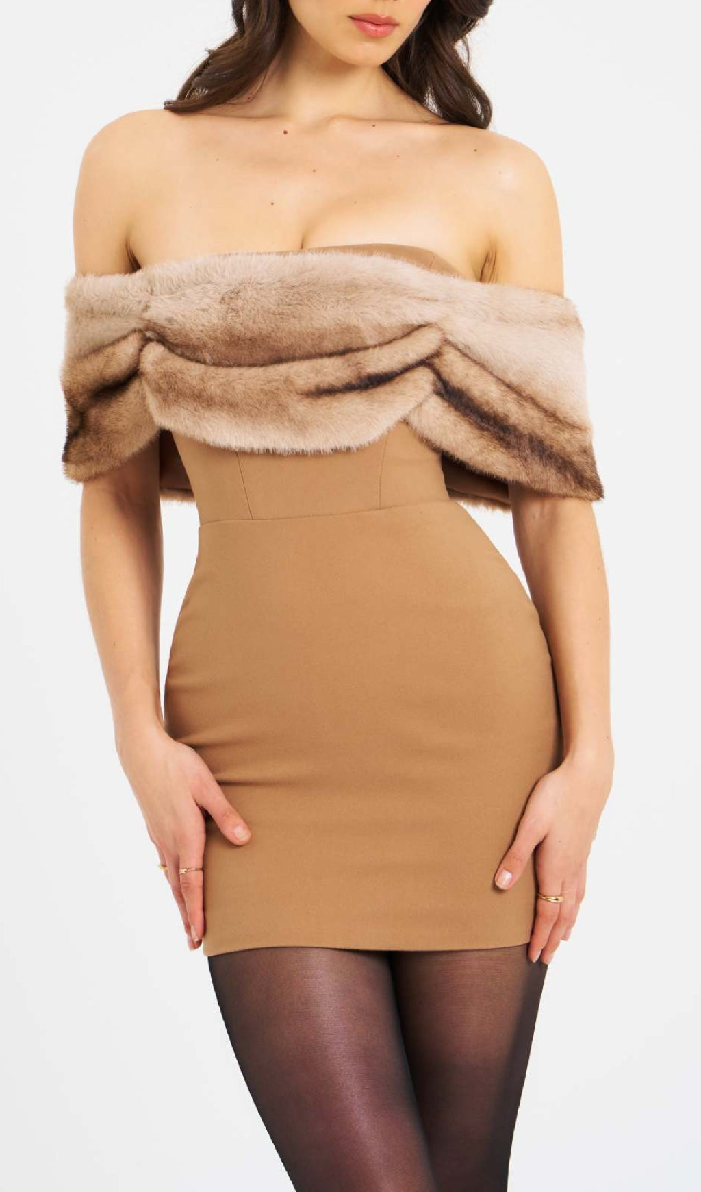 Colista Off-Shoulder Faux Fur Mini Dress