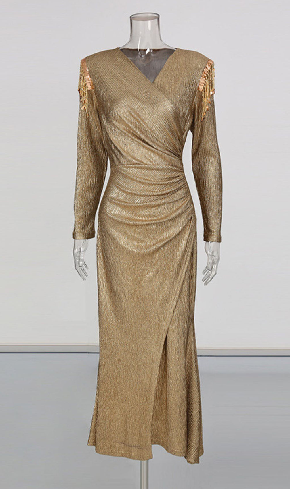 Iyeshia Gold Long Sleeve Sequin Maxi Dress