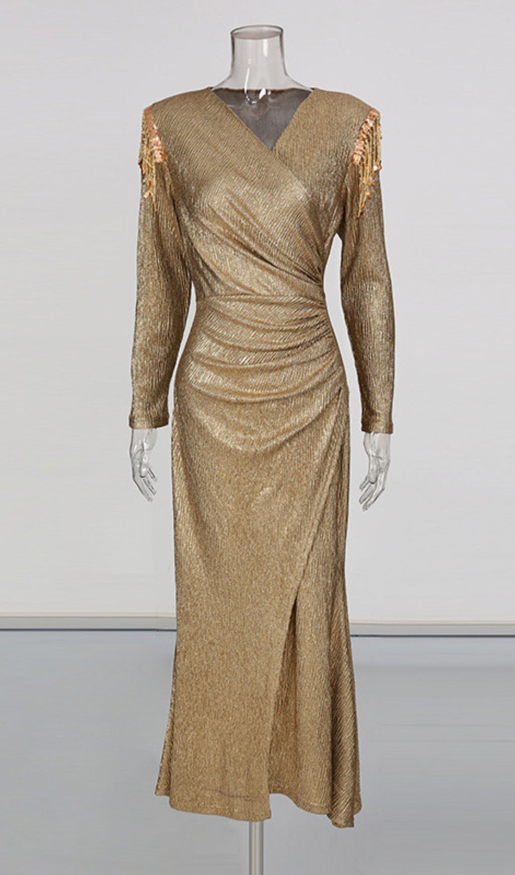 Iyeshia Gold Long Sleeve Sequin Maxi Dress