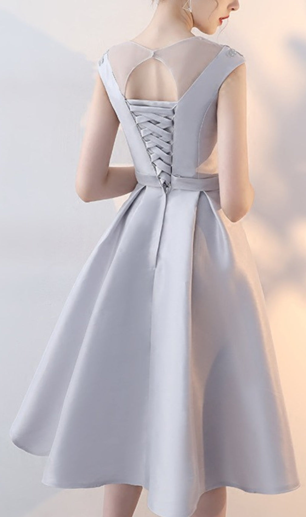 Gray Lace Appliqué Midi Dress