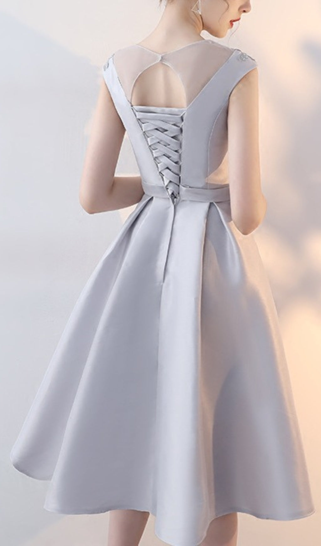 Gray Lace Appliqué Midi Dress