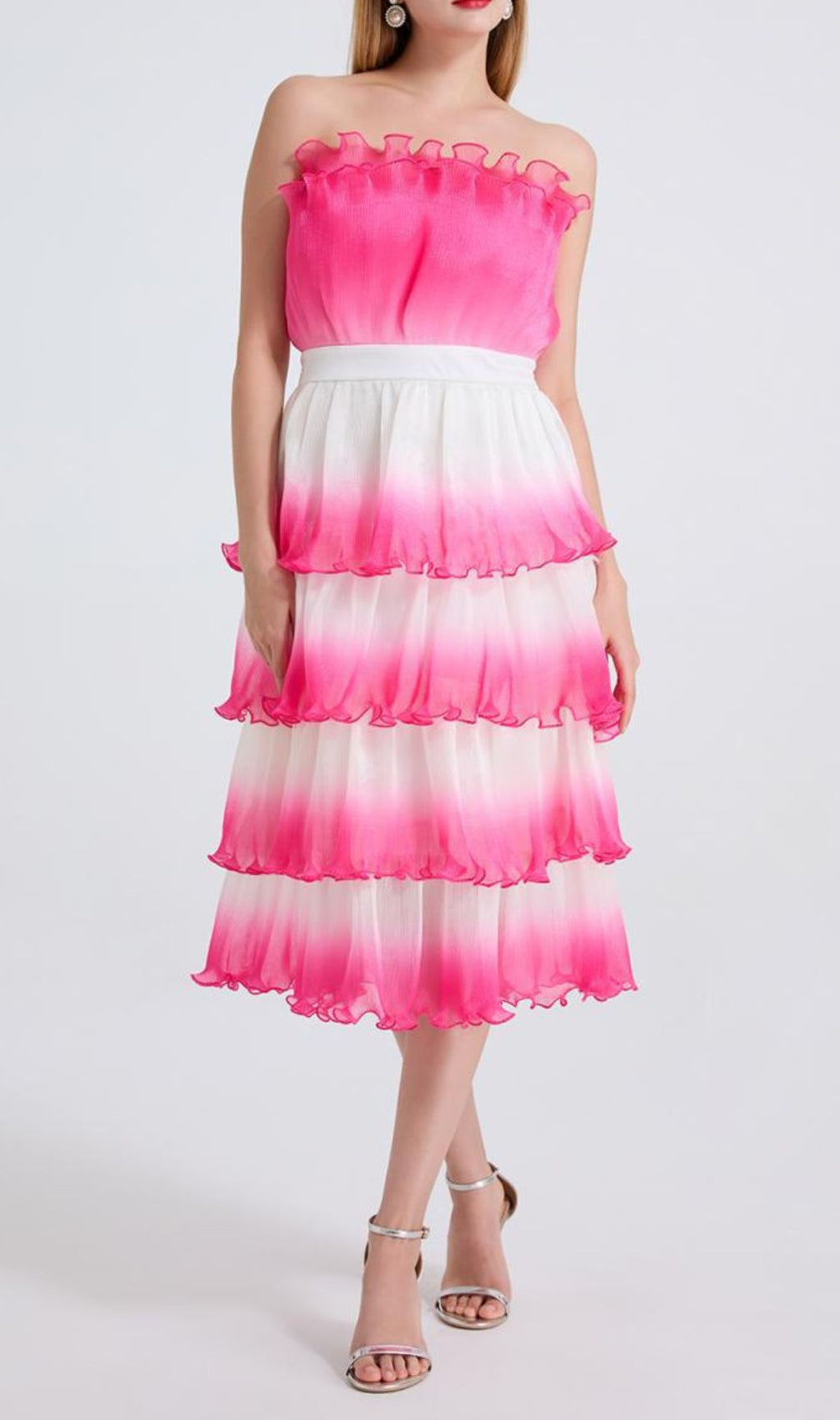 Fiene Pink Strappy Cake Midi Dress