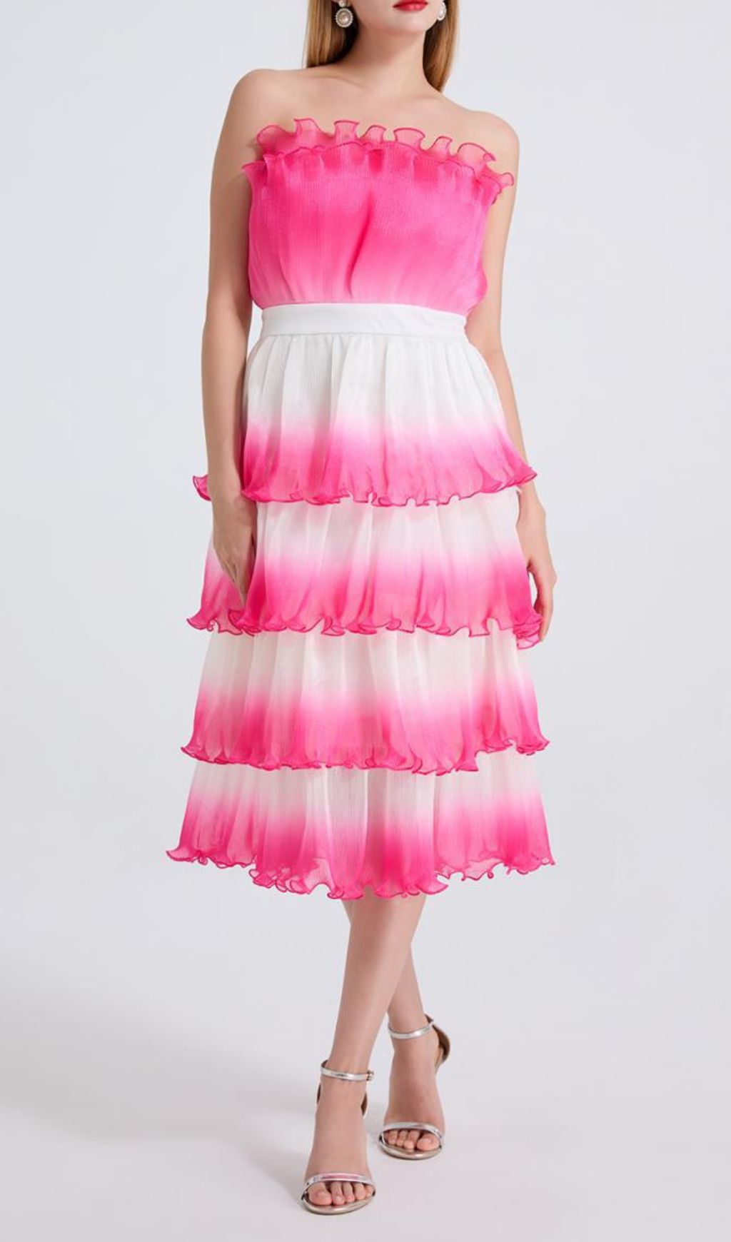 Fiene Pink Strappy Cake Midi Dress