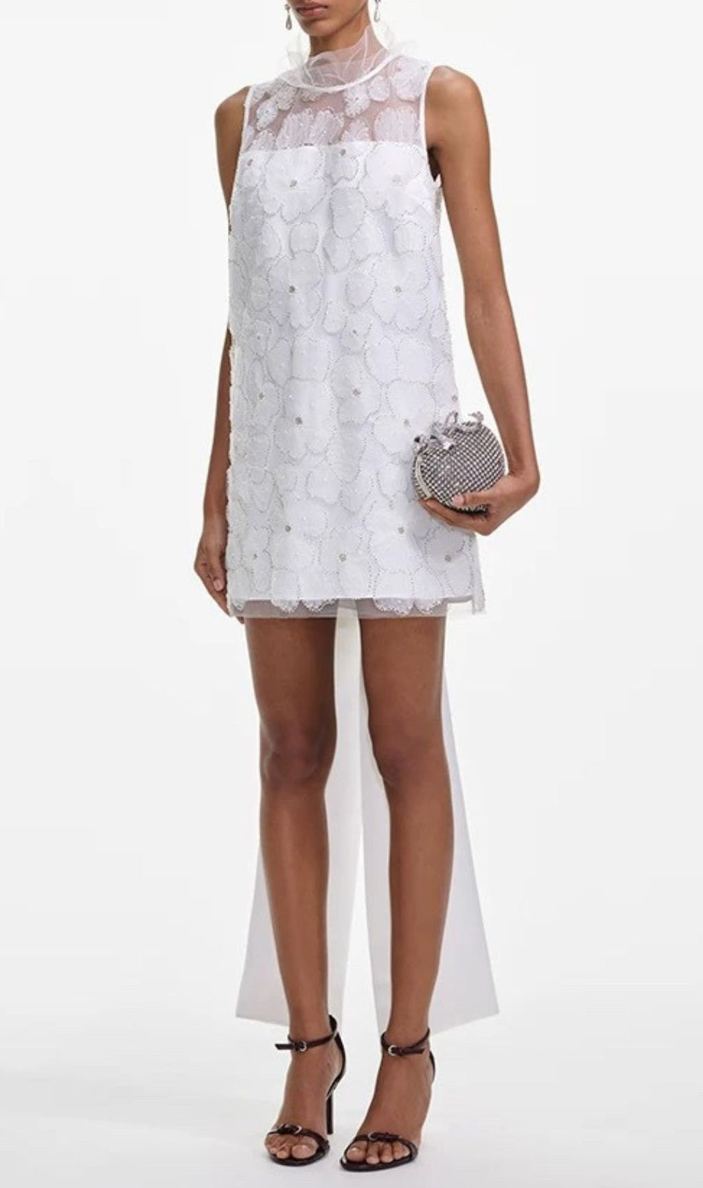 Gaby Flower Beaded Bow Mini Dress