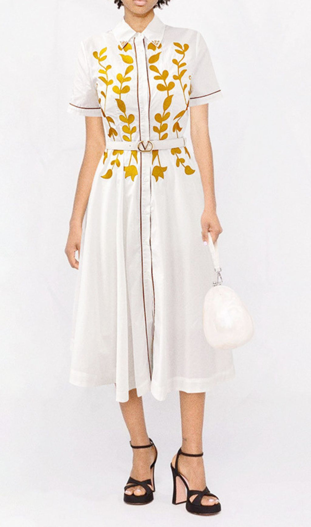 Gaëlle POLO Collar Embroidery Midi Dress