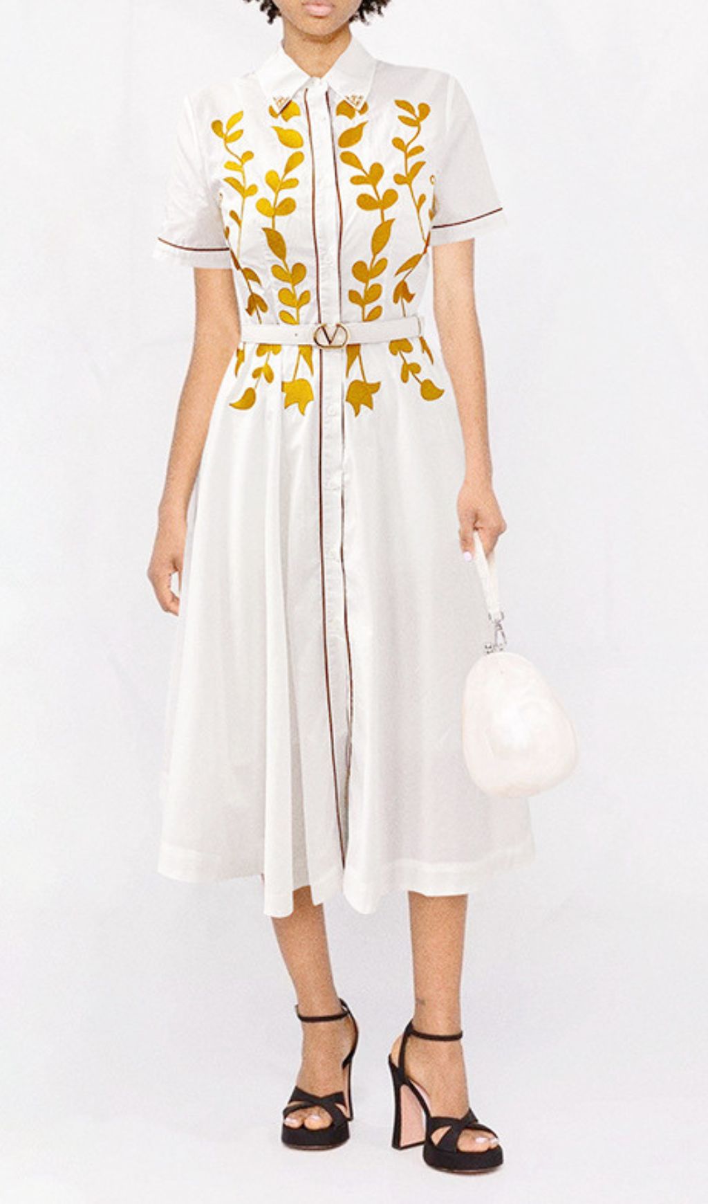 Gaëlle POLO Collar Embroidery Midi Dress