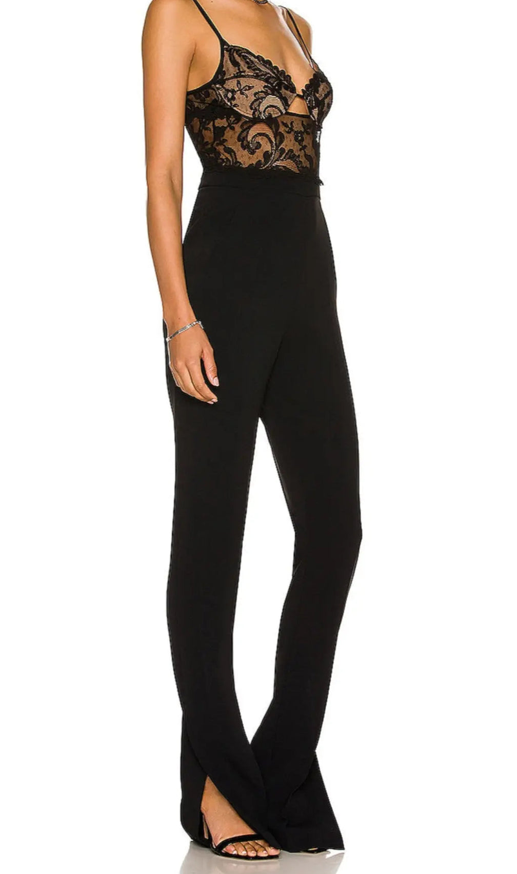 Black Strappy Lace Bandage Jumpsuit