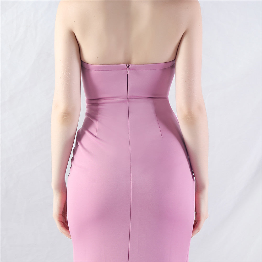 Chizue Purple Strapless Corset Split Maxi Dress