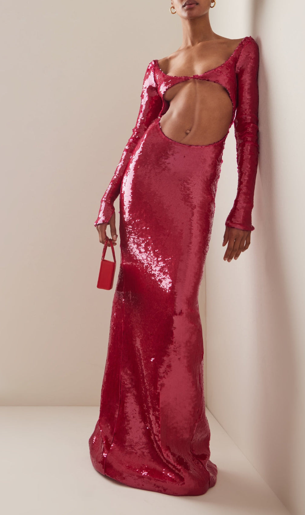Sequin-Embroidered Cut-Out Maxi Dress In Red