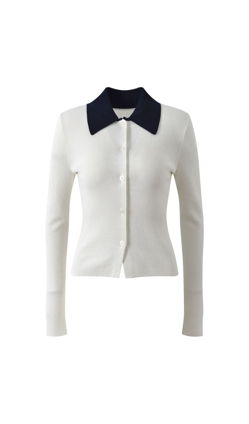 Haide Women's Chic Contrast Collar Long Sleeve Knit Polo Top