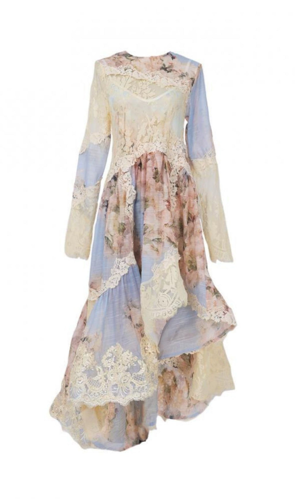 Kameelah Romantic Floral Lace High-Low Maxi Dress | Elegant Long Sleeve Gown