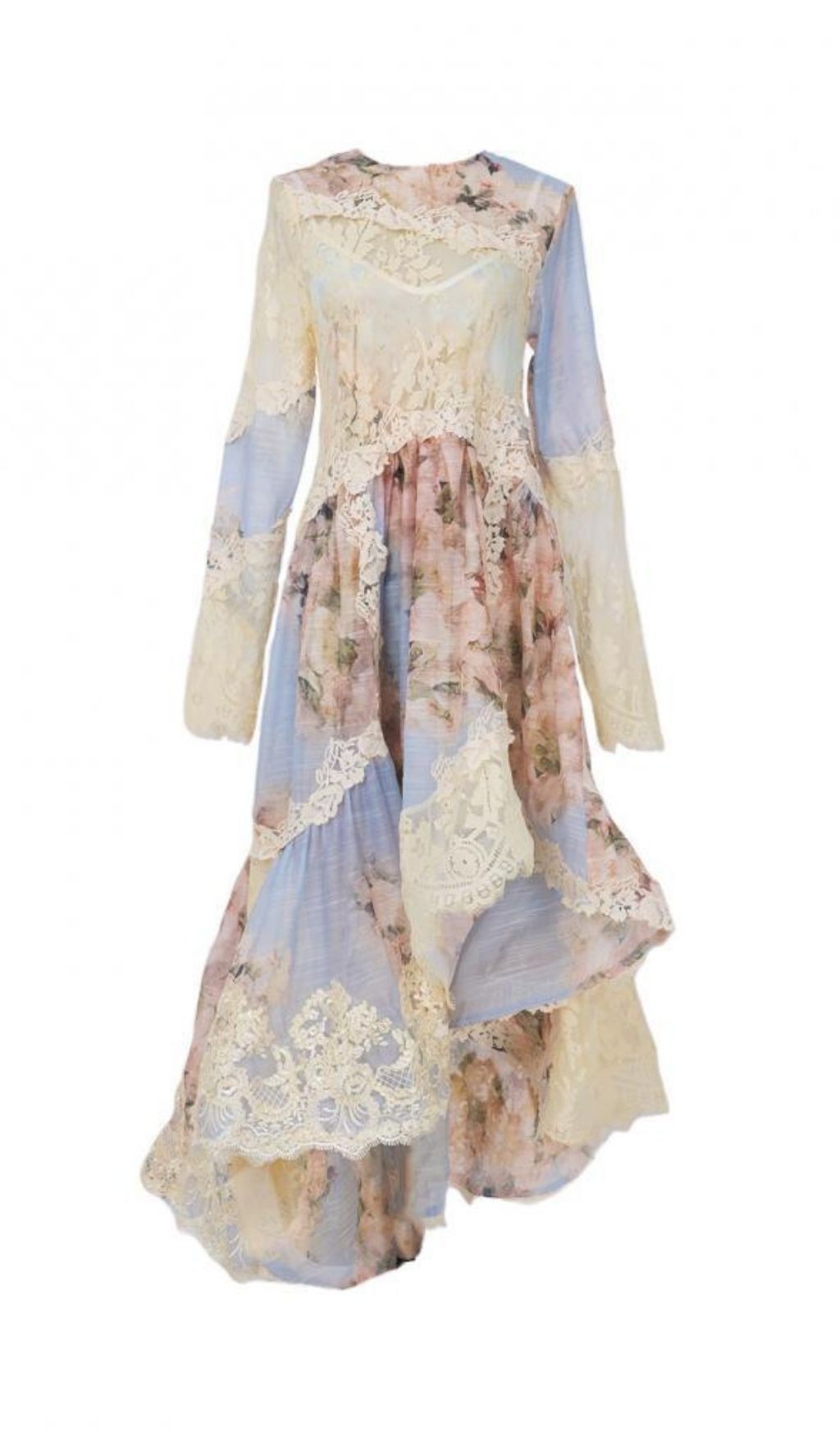 Kameelah Romantic Floral Lace High-Low Maxi Dress | Elegant Long Sleeve Gown