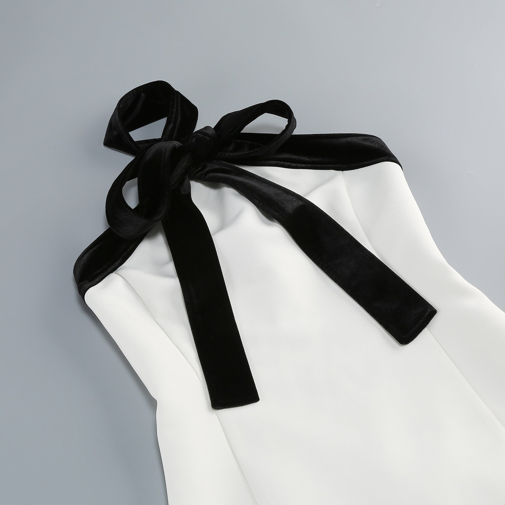 Fortunata Luxe Velvet Bow Halter Mini Dress - Ivory Chic