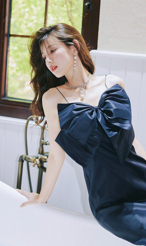 Dolores Parisian Glamour Black Bow Mini Dress - Elegant Strapless Party & Cocktail Attire