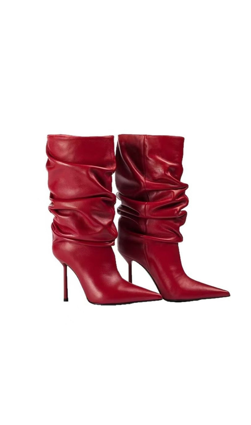 Katelyn Luxe Red Ruched Stiletto Boots | Women's Chic Slouchy Pointed Toe