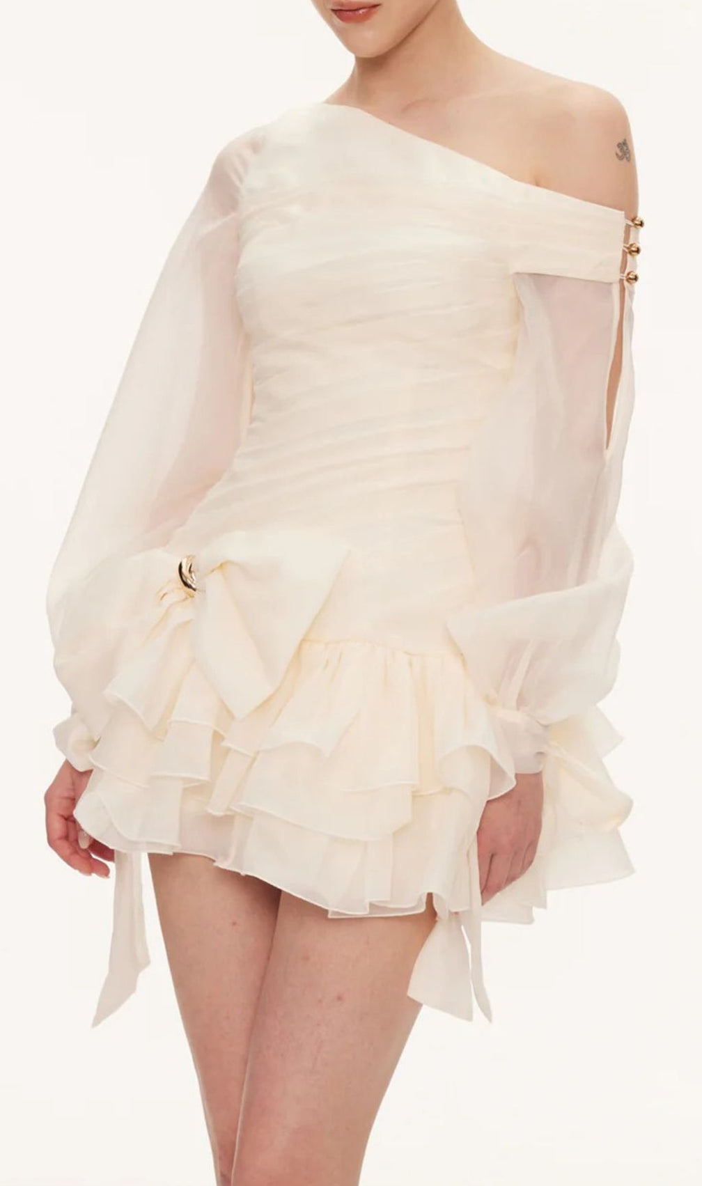 Kaija Chic Bow Mini Dress | Asymmetric Puffy Sleeve Party Style