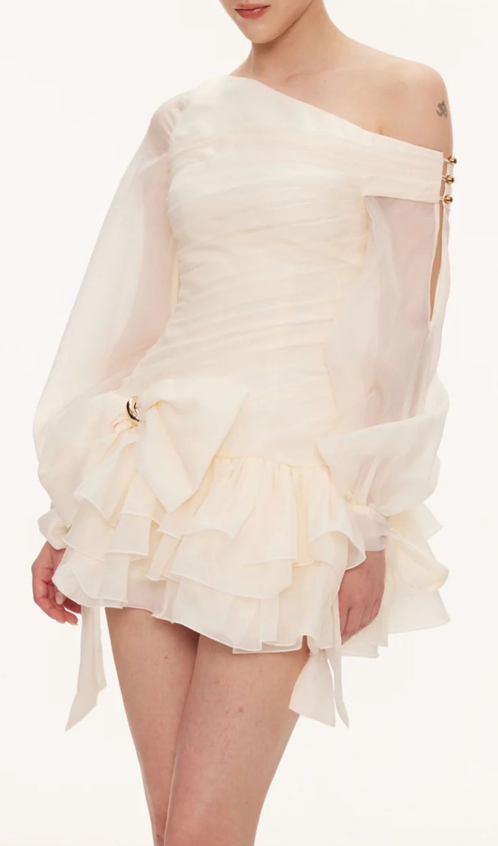 Kaija Chic Bow Mini Dress | Asymmetric Puffy Sleeve Party Style
