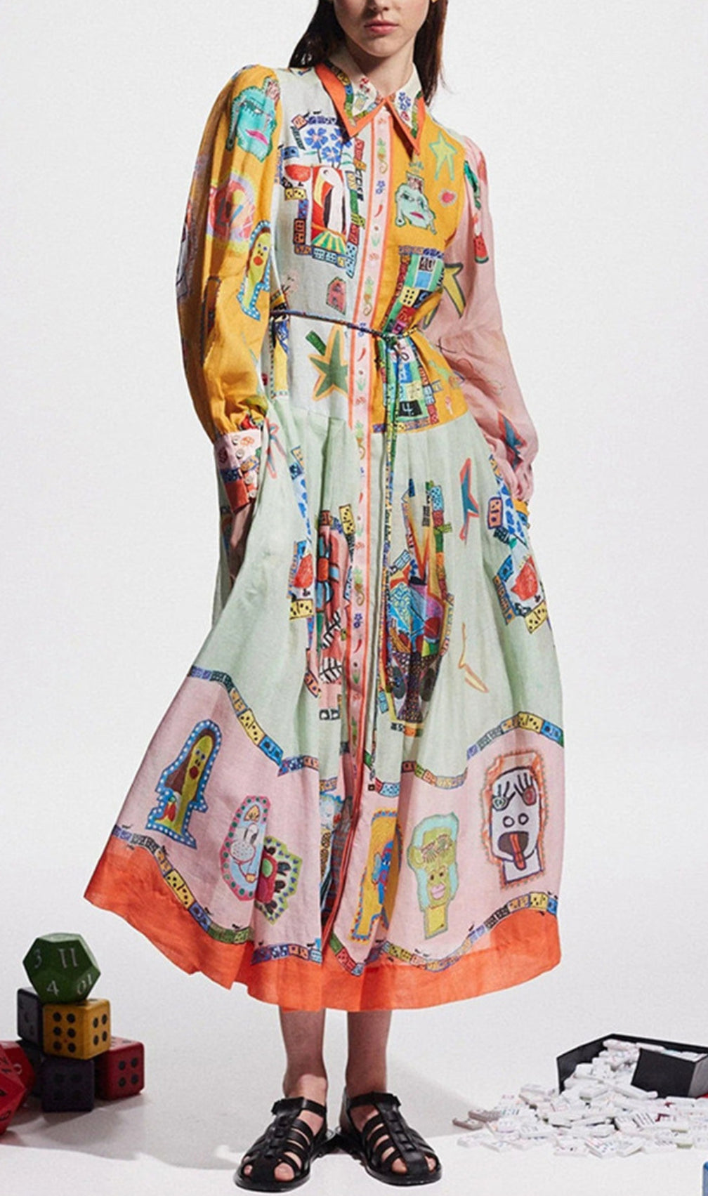 Ceara Printed Long Sleeve Midi Dress