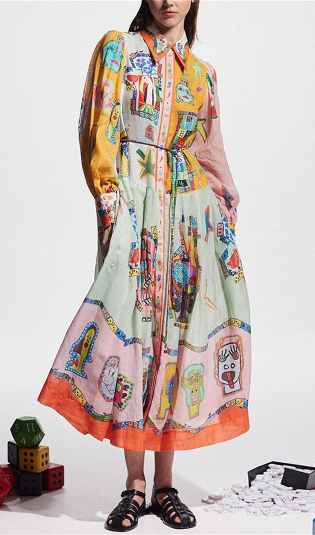 Ceara Printed Long Sleeve Midi Dress
