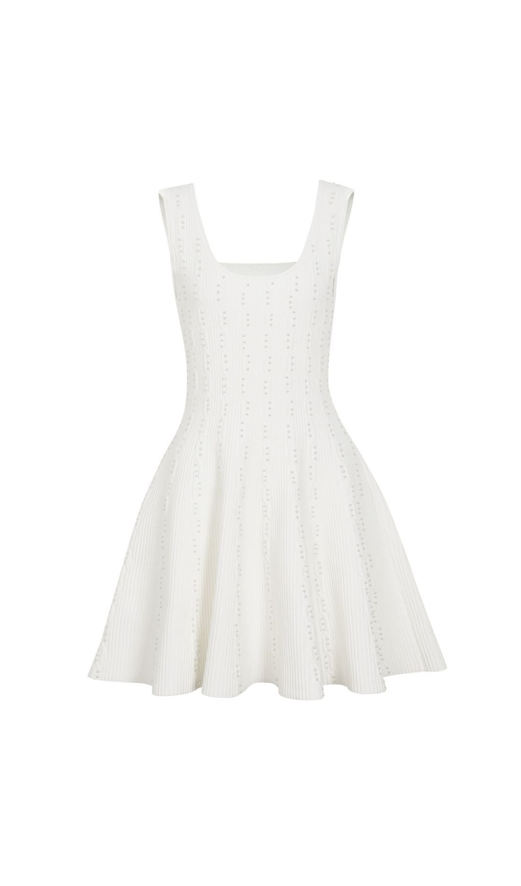 Kinneret White Sleeveless Beaded Knit Mini Dress