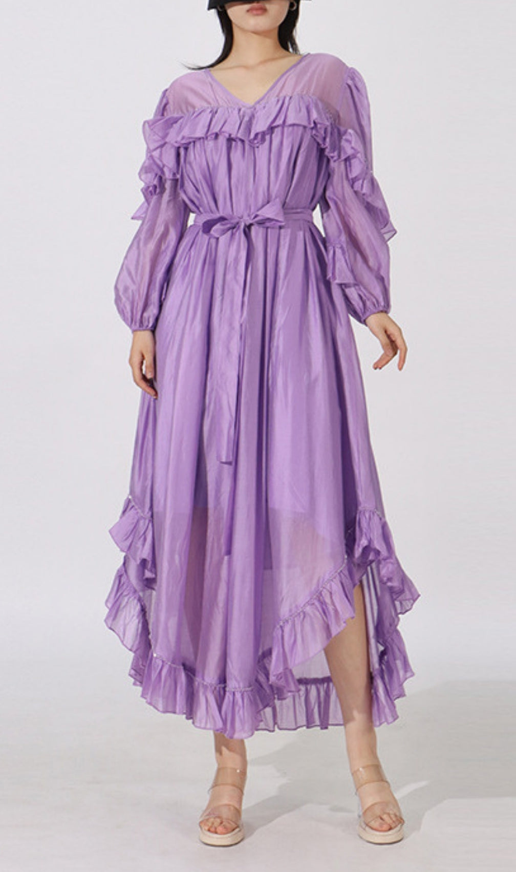 Elkie Purple Ruffle Long Sleeve Maxi Dress