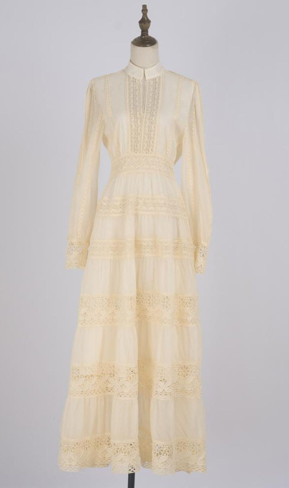 Kamara Romantic Apricot Tiered Lace Maxi Dress - Elegant Long Sleeve Boho Gown