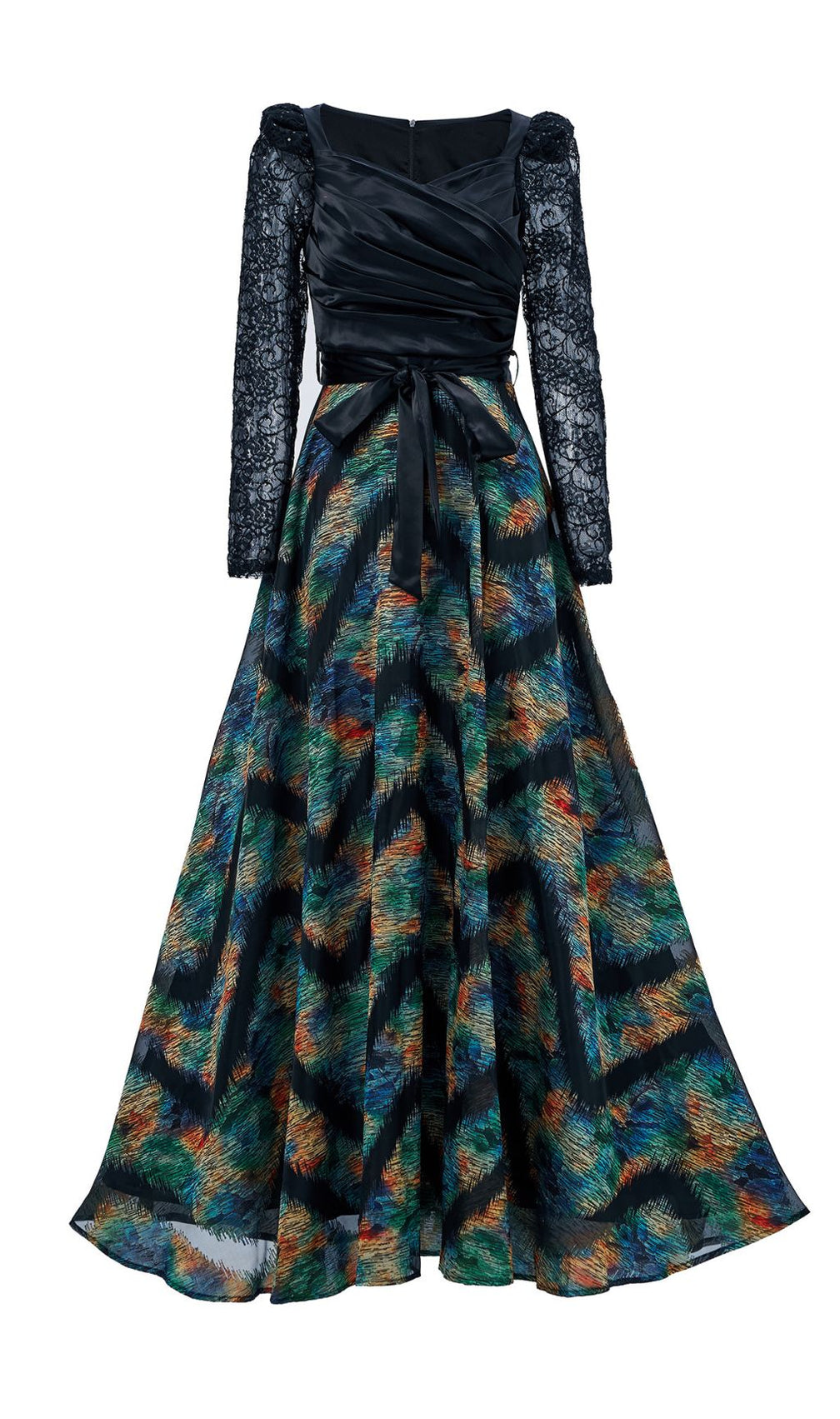 Ffan Green Ruched Long Sleeve Maxi Dress