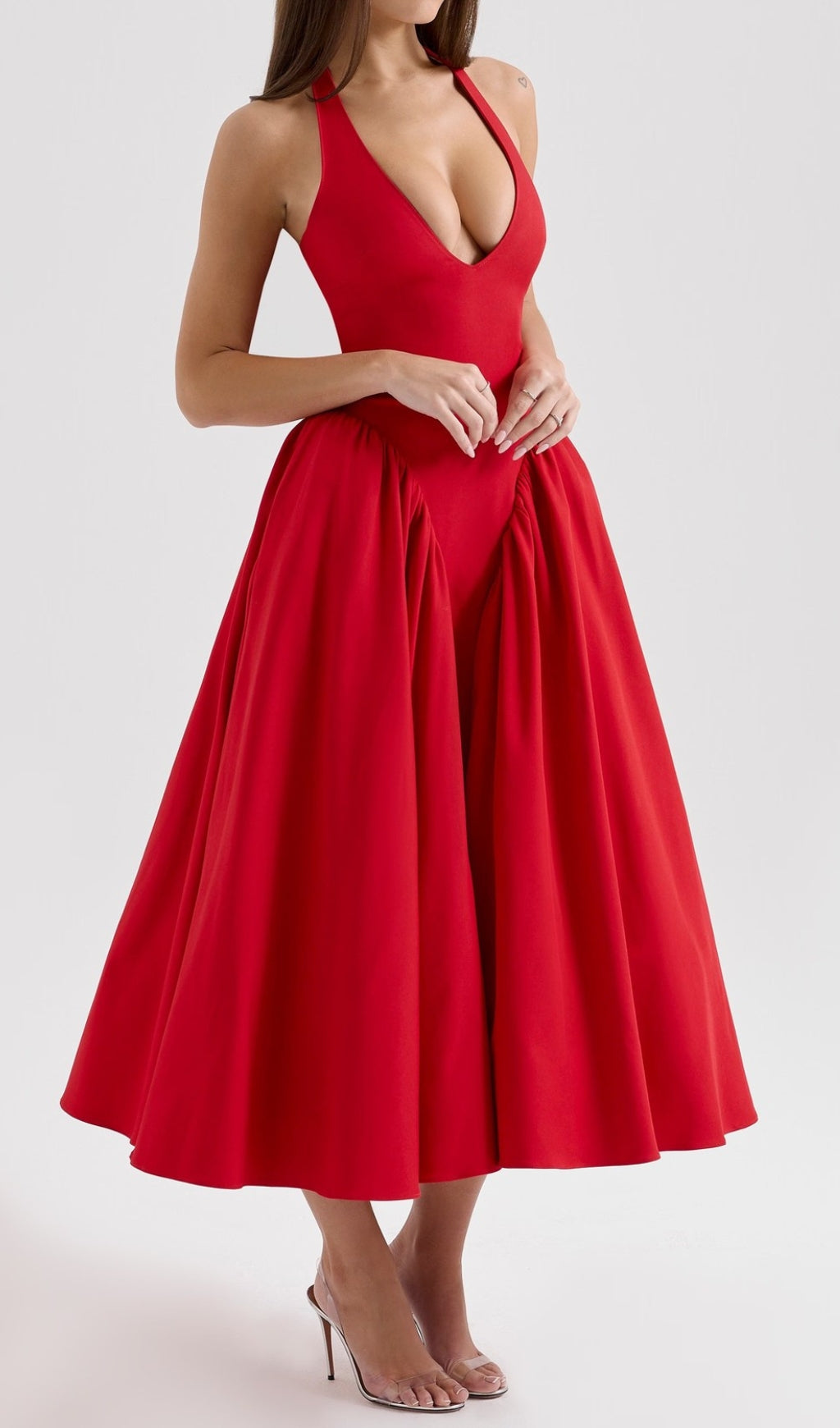 Dierdra Red Halter Midi Dress