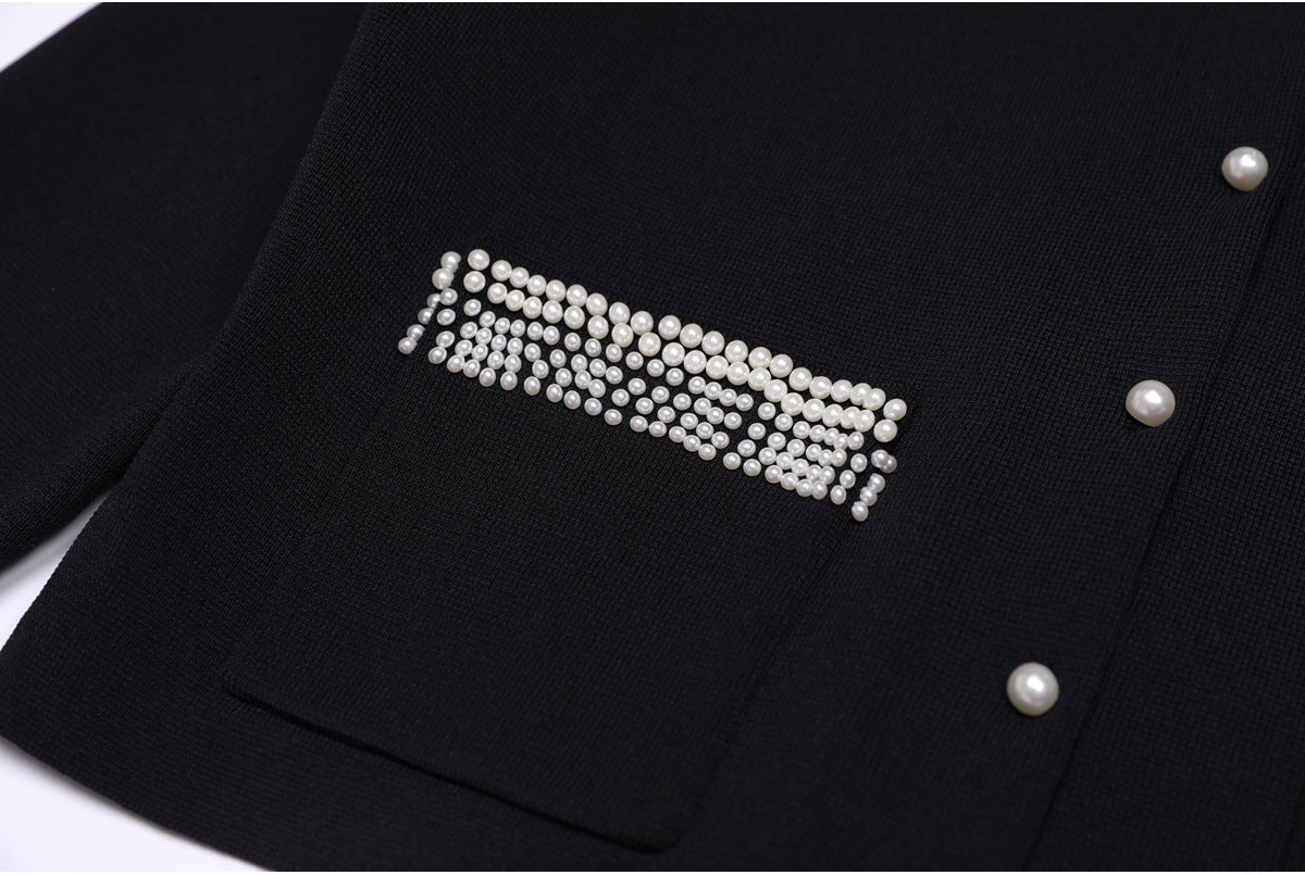 Fatin Black Knit Beaded Cardigan & Midi Dress