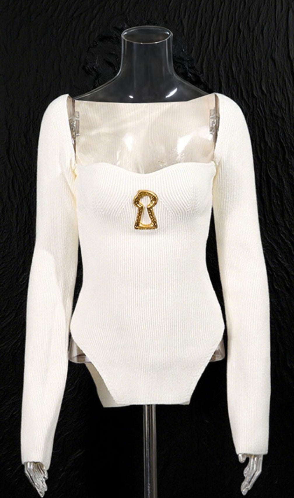 Evolia Enchant Keyhole Ribbed Knit Long Sleeve Top