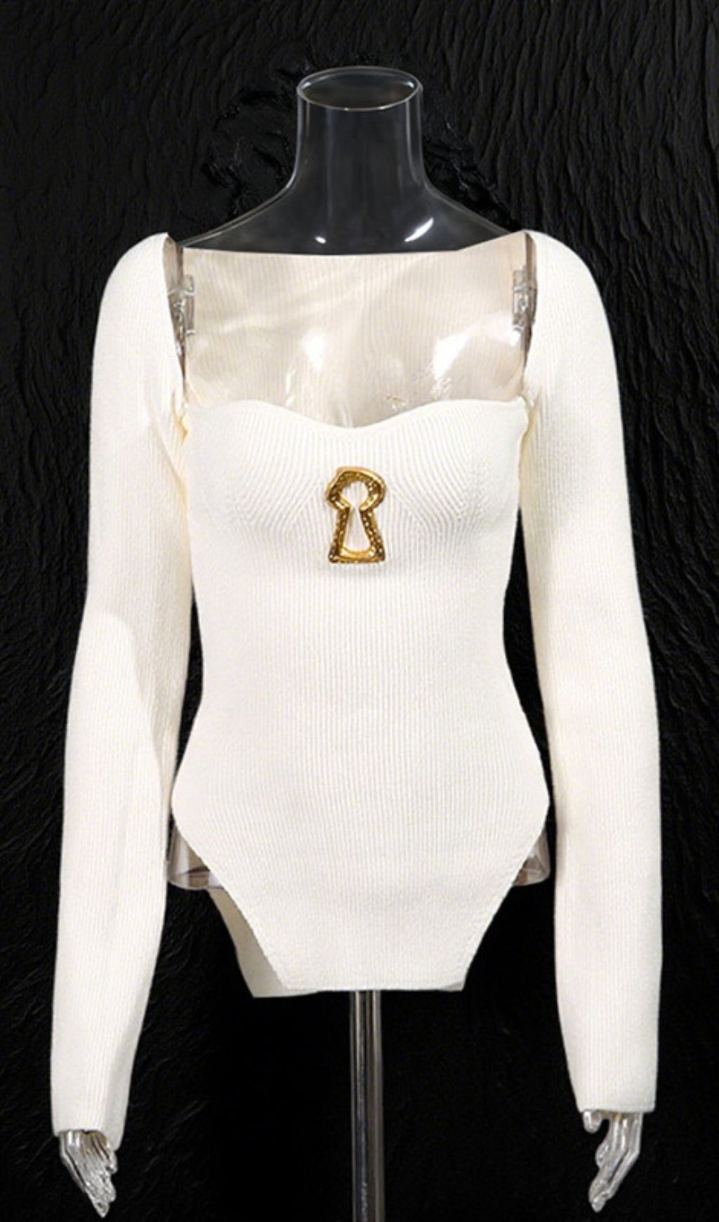 Evolia Enchant Keyhole Ribbed Knit Long Sleeve Top