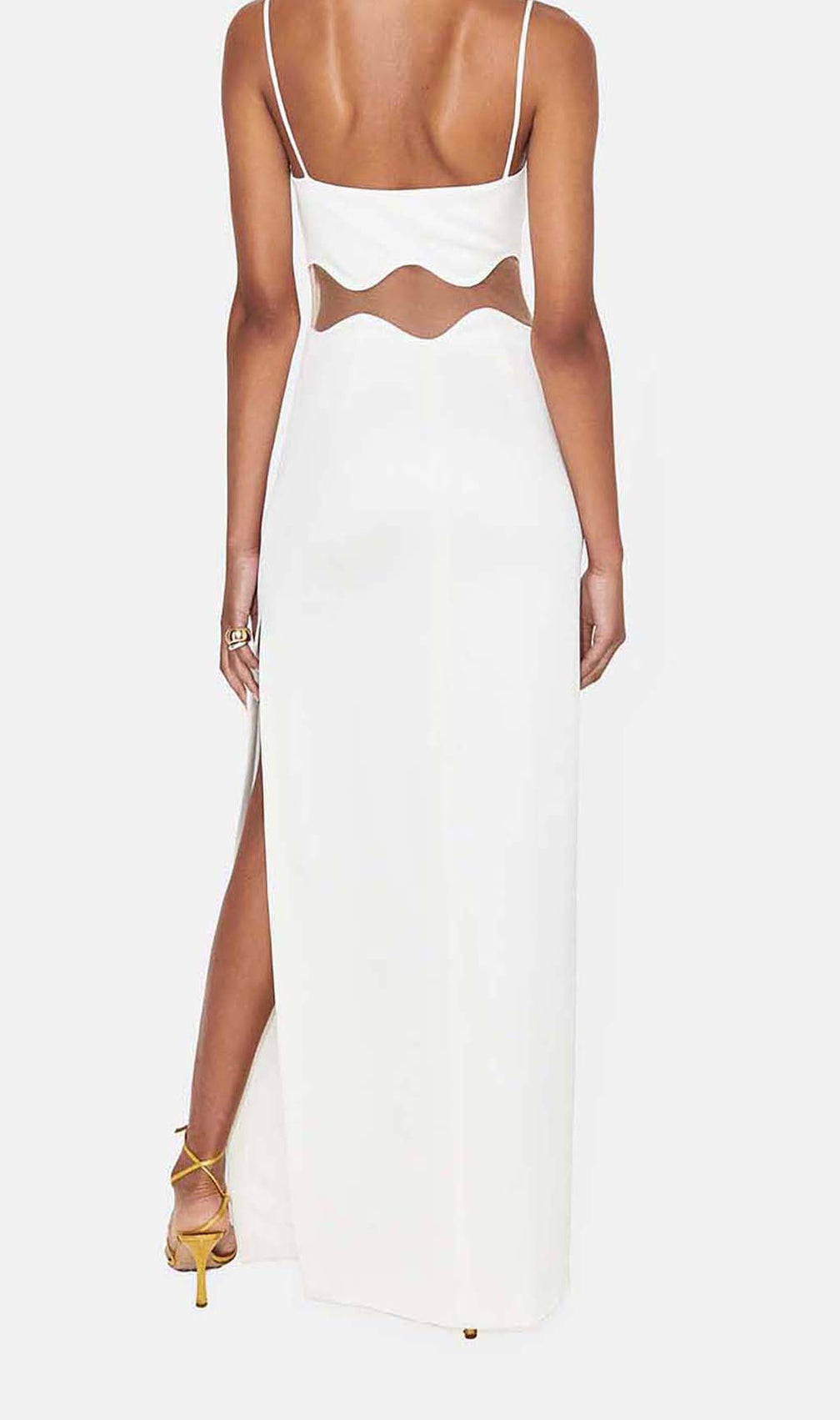 Scalloped Mesh Insert Maxi Dress In White